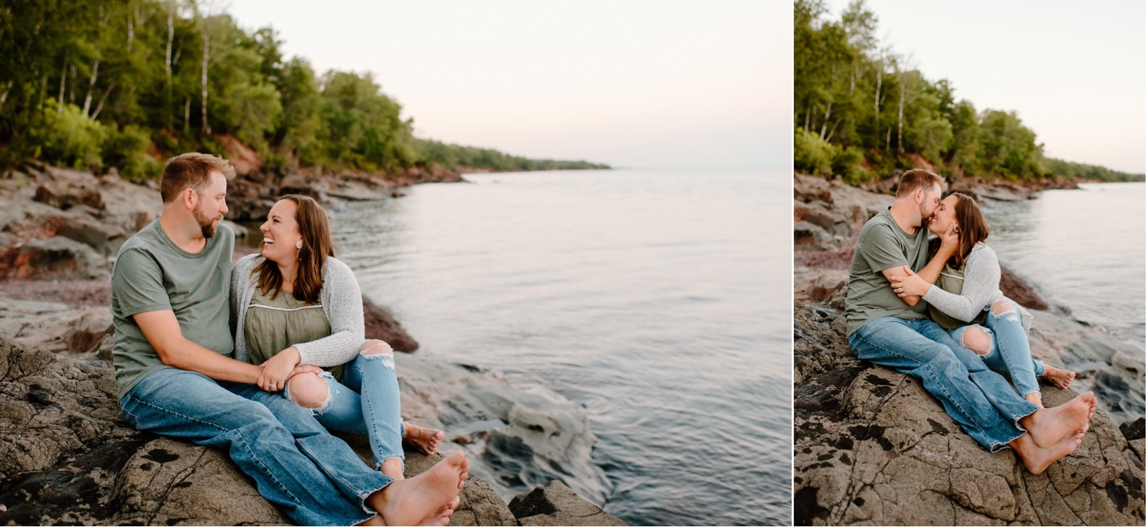 Couple sitting at Brighton Beach in Duluth.